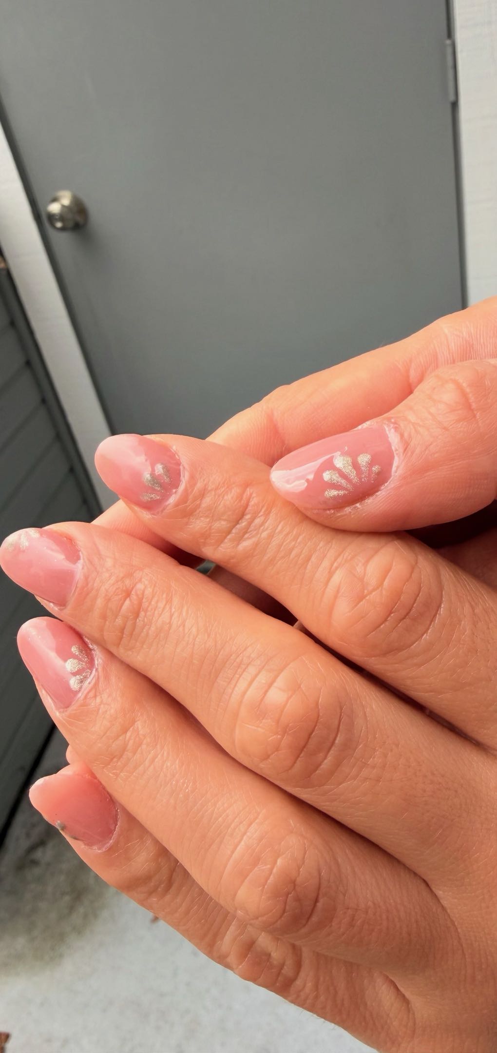 Pink sheer base with silver accents on tips